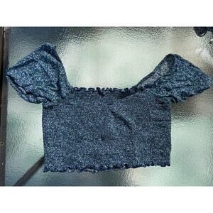 Aerie Blue Floral Smocked Puff Sleeve Crop Top Small